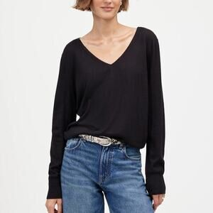 Madewell Sweater Merino Wool Silk Blend V Neck Long Sleeve True Black NWT Medium